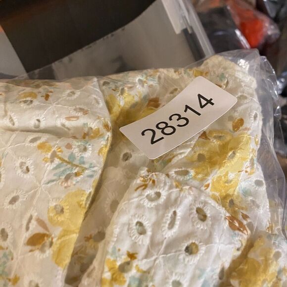 Wayf Blouse Women XS White Floral Lined Square Neck Long Sleeve Ruffle Cotton - Picture 9 of 9